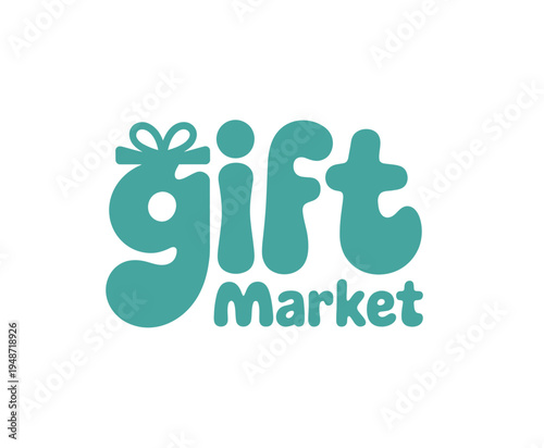 A teal for a brand named gift market with a bow on the g color text