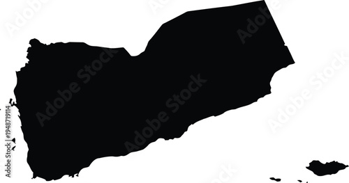 Black silhouette map of the country of yemen isolated on a white background for design.