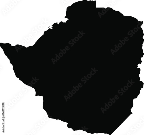 Black silhouette of the geographical map of zimbabwe isolated on a white background.