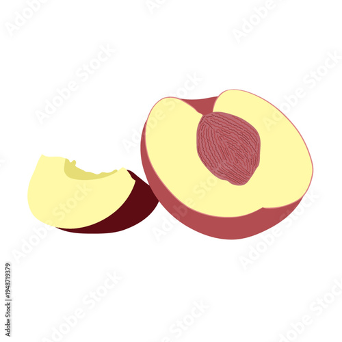 Vector illustration of a halved peach with its pit exposed.