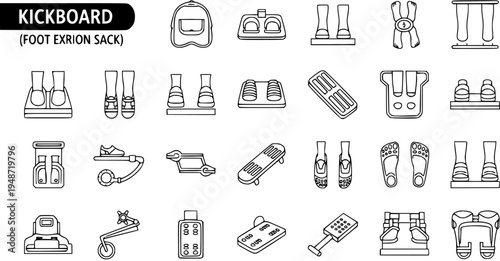 Exercise equipment and fitness equipment icons, workout gear, sports accessories, and healthy lifestyle symbols