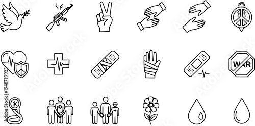 Peaceful Dove, Medical Icons, War Symbol, Hands, Flower, Blood Drop  Health Symbols