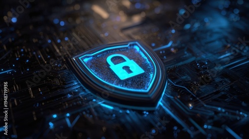 Wallpaper Mural The Shield with a Glowing Lock Icon on a Futuristic Circuit Board Representing Cybersecurity Torontodigital.ca