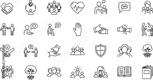 Diverse Icons of Social Connections, Support, Community, and Communication