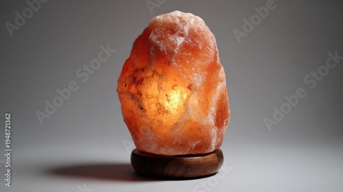 Illuminated himalayan salt lamp with warm glow and natural texture