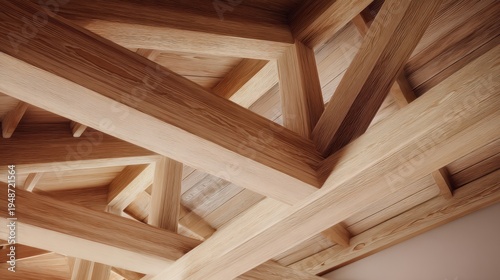 Wallpaper Mural The timber beams forming an intricate exposed wooden ceiling structure with warm natural tones Torontodigital.ca