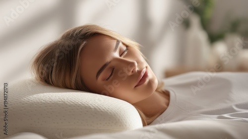 Wallpaper Mural The woman sleeping peacefully on a pillow in soft morning bedroom light Torontodigital.ca