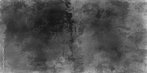 Vintage black and white grunge texture background featuring a dark gray stone wall pattern with smoky fog and an old weathered paper surface backdrop