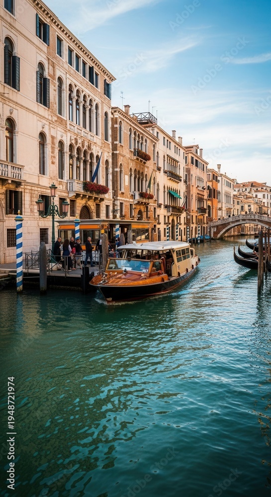 Fototapeta premium Venice Canal Scene - Gondola Ride Through Historic Italian City.