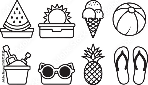 Summer essentials and fun activities for a sunny day at the beach Vector