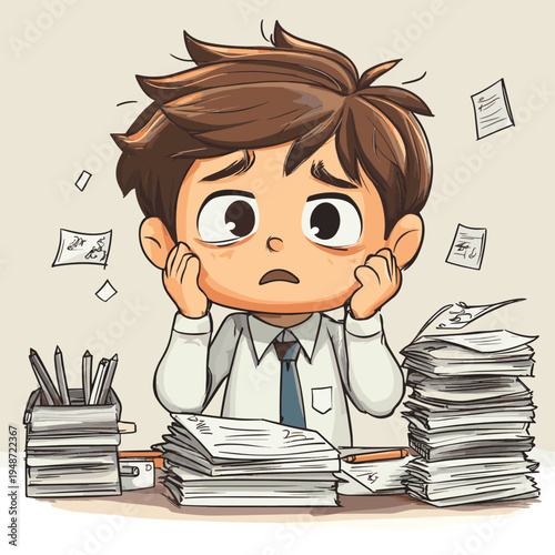 drawing of an annoyed, stressed administrative employee , vector style simple color