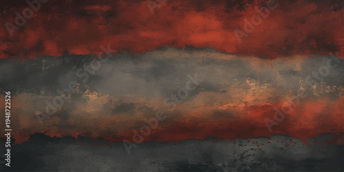 Dramatic sunset light reflects off an old grunge rusty metal background with orange and blue stormy clouds in a beautiful abstract nature texture