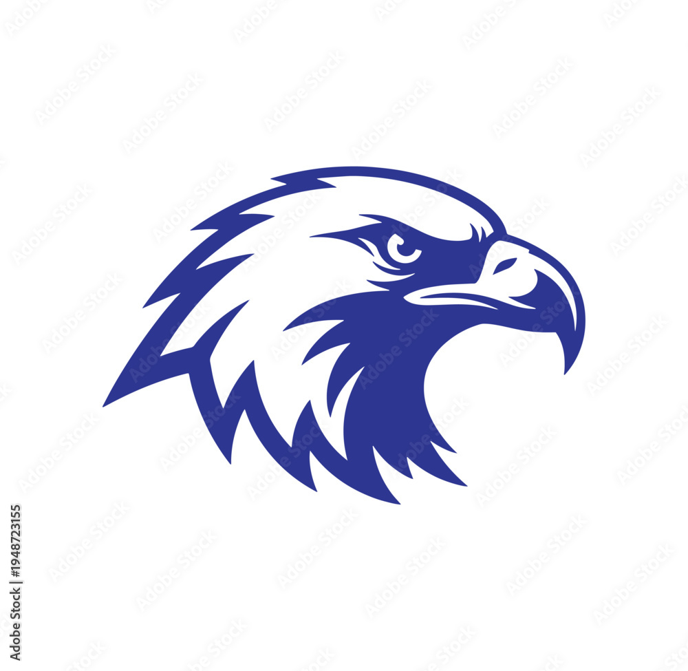 Obraz premium blue eagle head profile view with sharp beak and feathers illustration