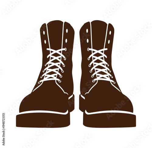Brown boots with white laces on white background