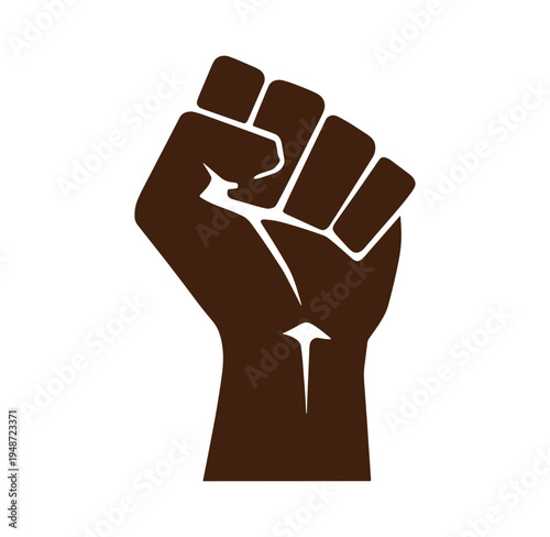 Brown clenched fist raised up in protest or solidarity one hand