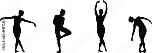 Ballet dancer silhouette set graceful female dance poses ballet performance vector illustration elegant ballerina figure collection isolated