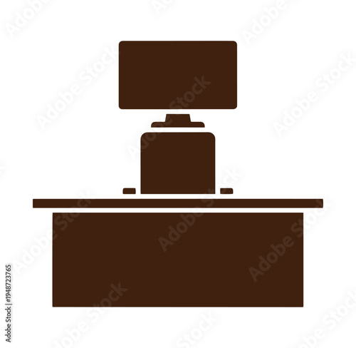 Brown office desk with computer monitor on white background