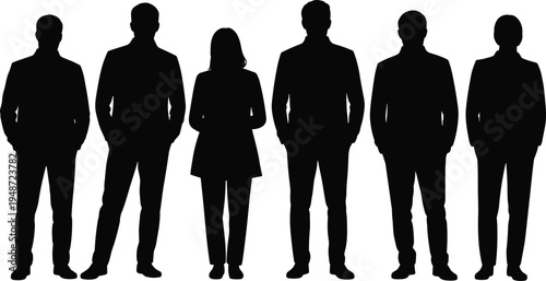 Business people silhouette collection showing professional men and woman standing in corporate attire representing office team, leadership and workplace concept