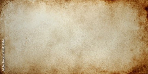 A worn vintage brown parchment sheet featuring a stained grunge texture and aged antique paper background for a retro blank design