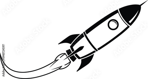 "Stylized rocket ship silhouette with flames and exhaust, space exploration icon design, aerospace innovation symbol, futuristic technology illustration representing science, progress, adventure, \ 