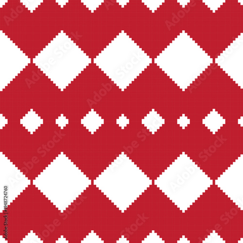 Geometric Knitwear Pattern Red And White Diamond Textile Design