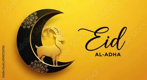 Eid al adha celebration background with crescent moon and sacrificial goat design