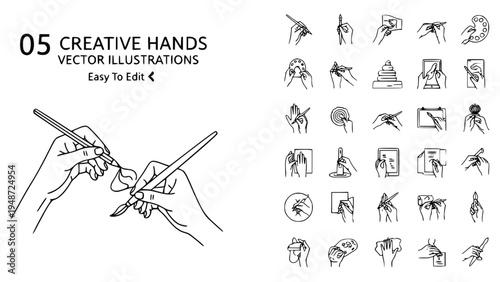 Creative hands vector illustrations for artistic projects and designs