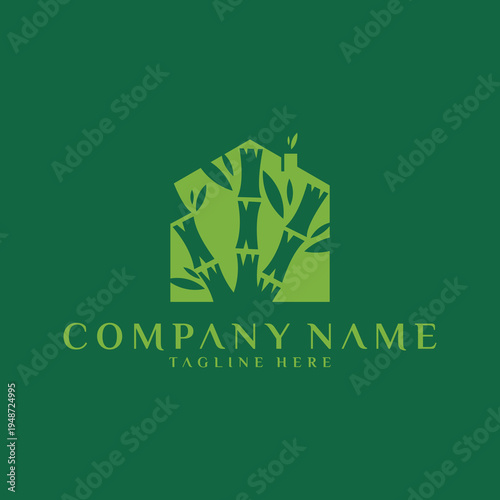 Green house logo with bamboo plants and company name text