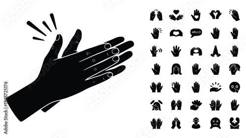 Hand gestures icons set with various expressions and actions