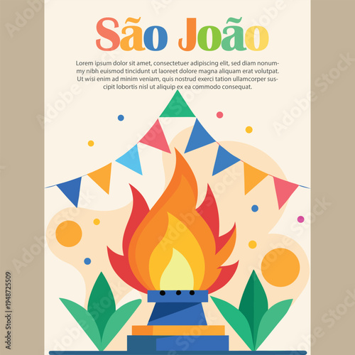 Sao joao festival graphic illustration with fire