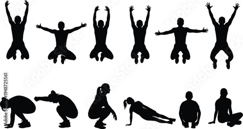 Large set of black silhouettes featuring business groups, teams shaking hands, people in meetings, and professional corporate collaborations, isolated,