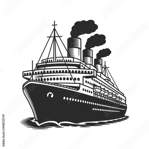 Vintage ocean liner cruise ship engraved style illustration