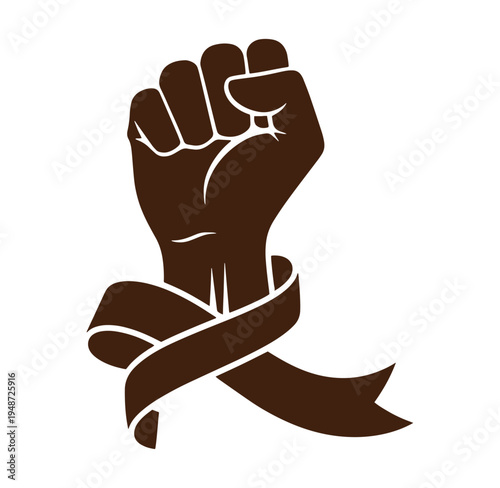 Brown fist with ribbon symbolizing solidarity and awareness campaigns