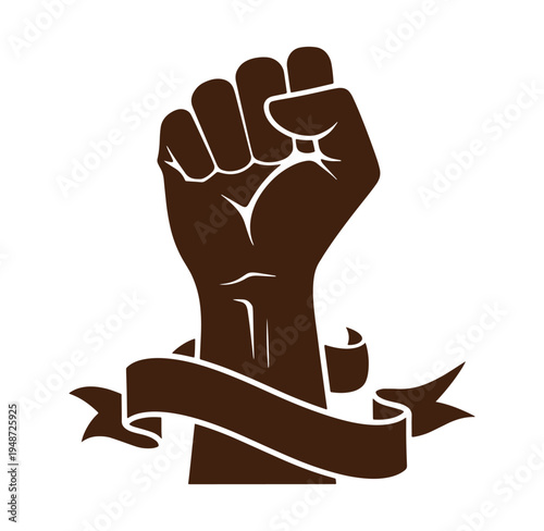 Brown fist with ribbon symbolizing protest and activism in a powerful gesture