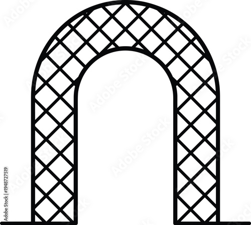 Architectural arch silhouette, lattice structure design, bridge support illustration, engineering construction concept, vector artwork, structural integrity decorative pattern