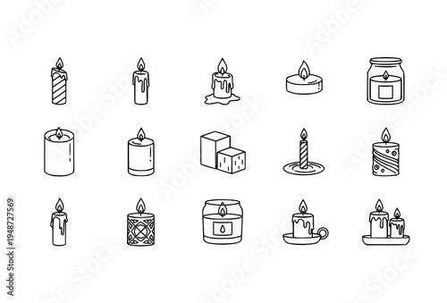 Vector candles icon set line art minimal candle illustrations isolated on white background