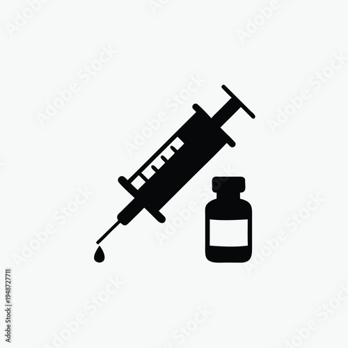  syringe with medicine bottle icon template 