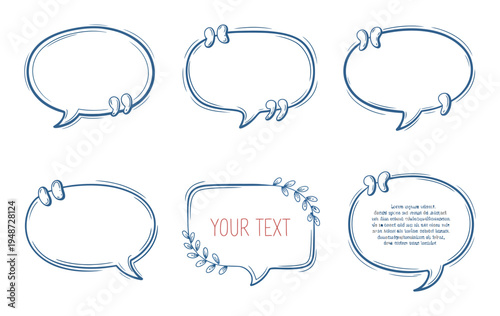 Hand-Drawn Blue Speech Bubbles and Quote Boxes with Decorative