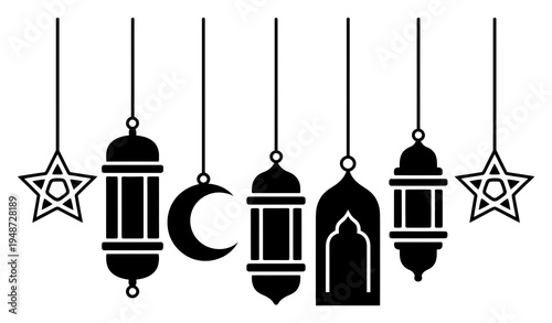 Islamic Lanterns and Stars Hanging Decoration Ramadan and Eid Celebration