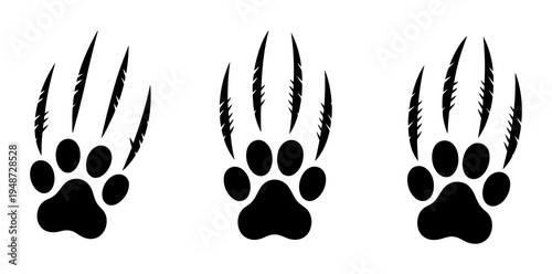Three Black Paw Prints with Claw Marks on White Background