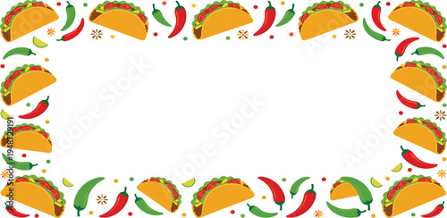 Vibrant Culinary Fiesta Frame A Lively Border Adorned with Festive Tacos, Spicy Chili Peppers, and Zesty Limes, Perfect for Celebrating Mexican Flavors in Your Designs