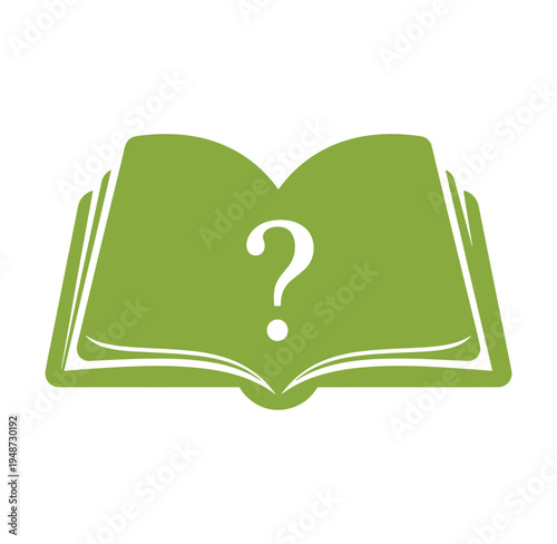 Green open book with question mark on transparent background