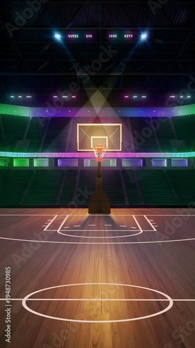 Basketball Court Stadium with spot lights with seamless loop animation