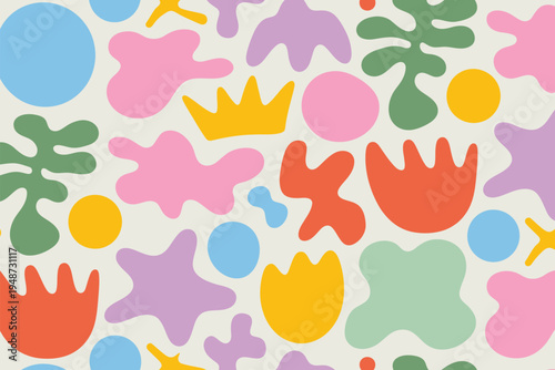 Colorful Abstract Organic Shapes Pattern with Pastel and Bright Hues