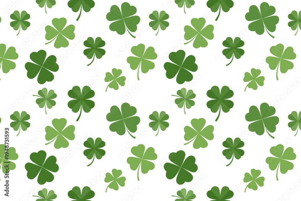 Fototapeta premium Seamless Pattern of Green Four-Leaf Clovers on White Background