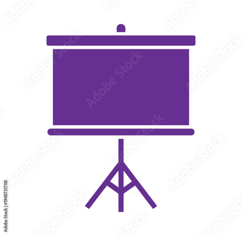 Purple presentation screen on a stand for displaying information in a meeting room setting