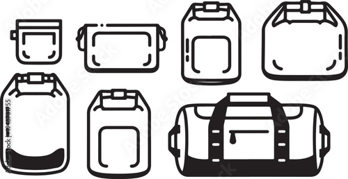 Various types of duffel bags and backpacks for travel and outdoor activities Vector