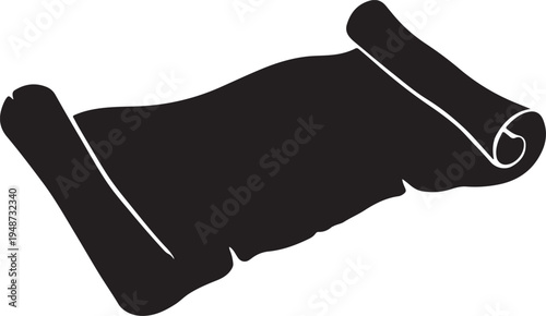 Black Silhouette of an Unrolled Parchment Scroll on White Background
