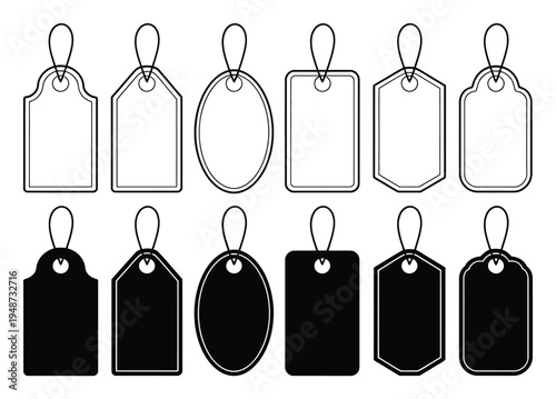 Collection of Blank Price Tags and Labels with Hanging Loops