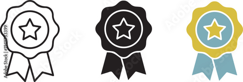 Three star rosette ribbons in white black and yellow